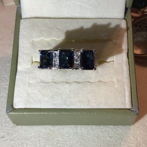 JUDITH RIPKA LONDOW BLUE TOPAZ & DIAMONIQUE RING